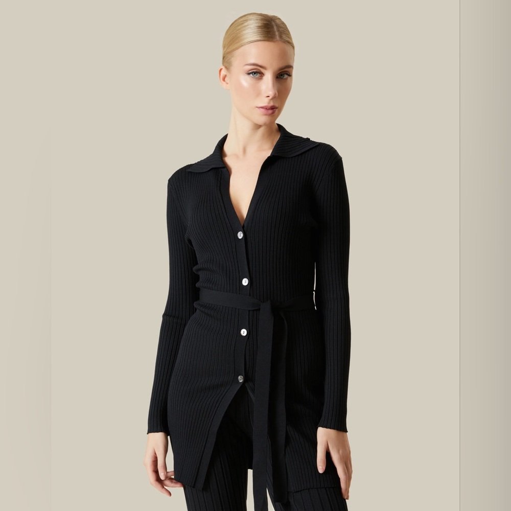 Pierre Cardin RED Ribbed Waist Sash Detailed Button Down Cardigan